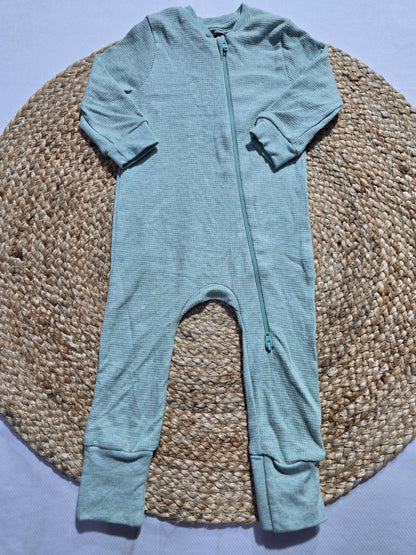baby's jumpsuit/sleepsuit with shoe - blue (Two way zip)