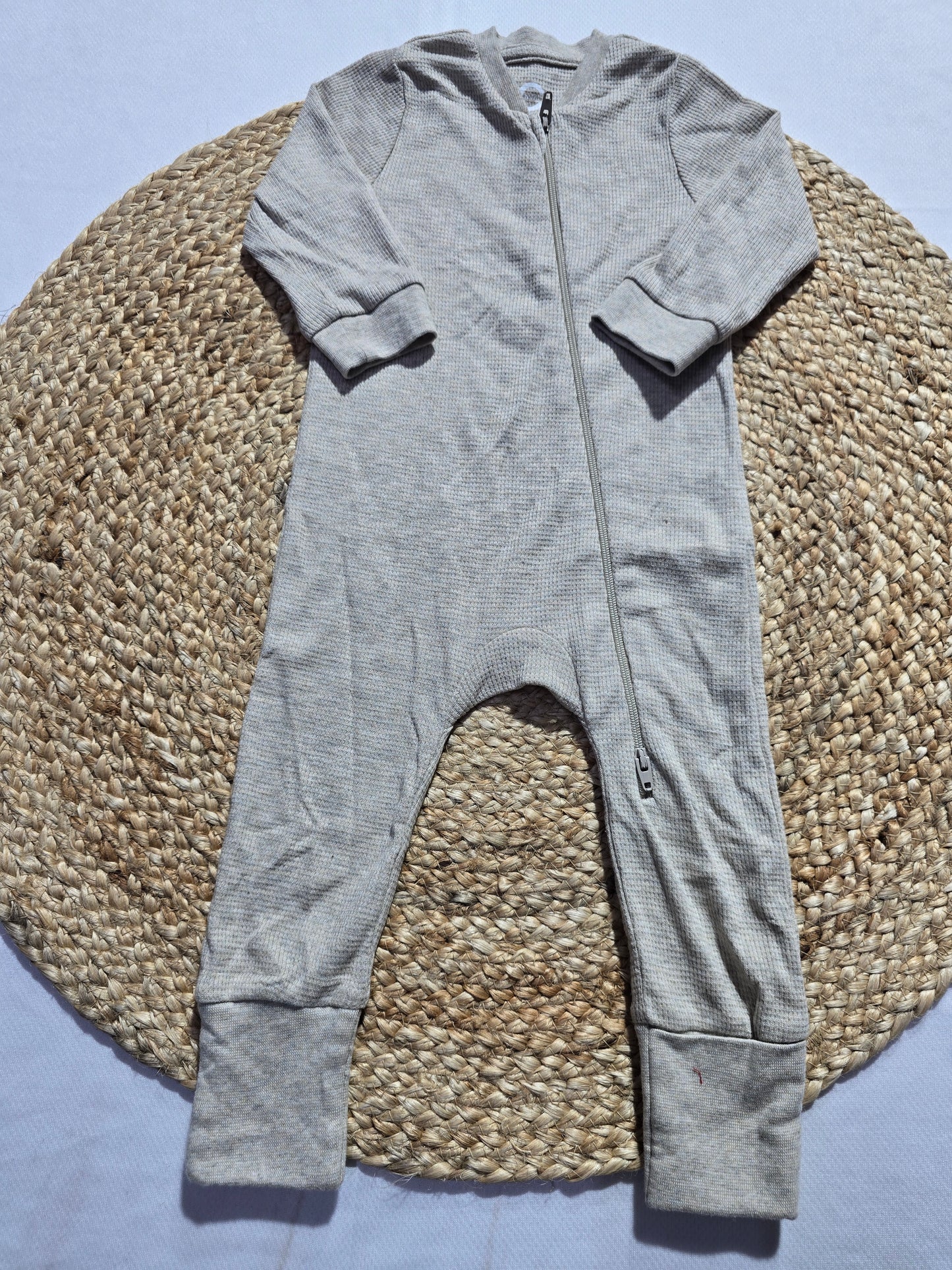 baby's jumpsuit/sleepsuit with shoe - beige (Two way zip)
