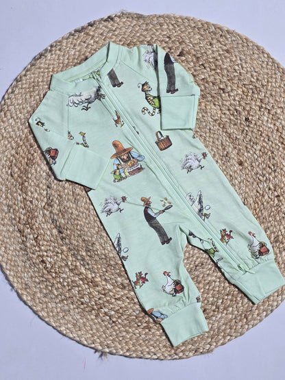 Baby's two-way zip FS jumpsuit - green farmer