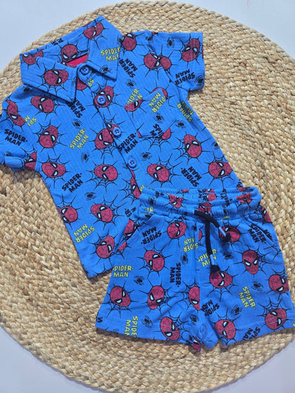 Baby's shorts set - blue spidy