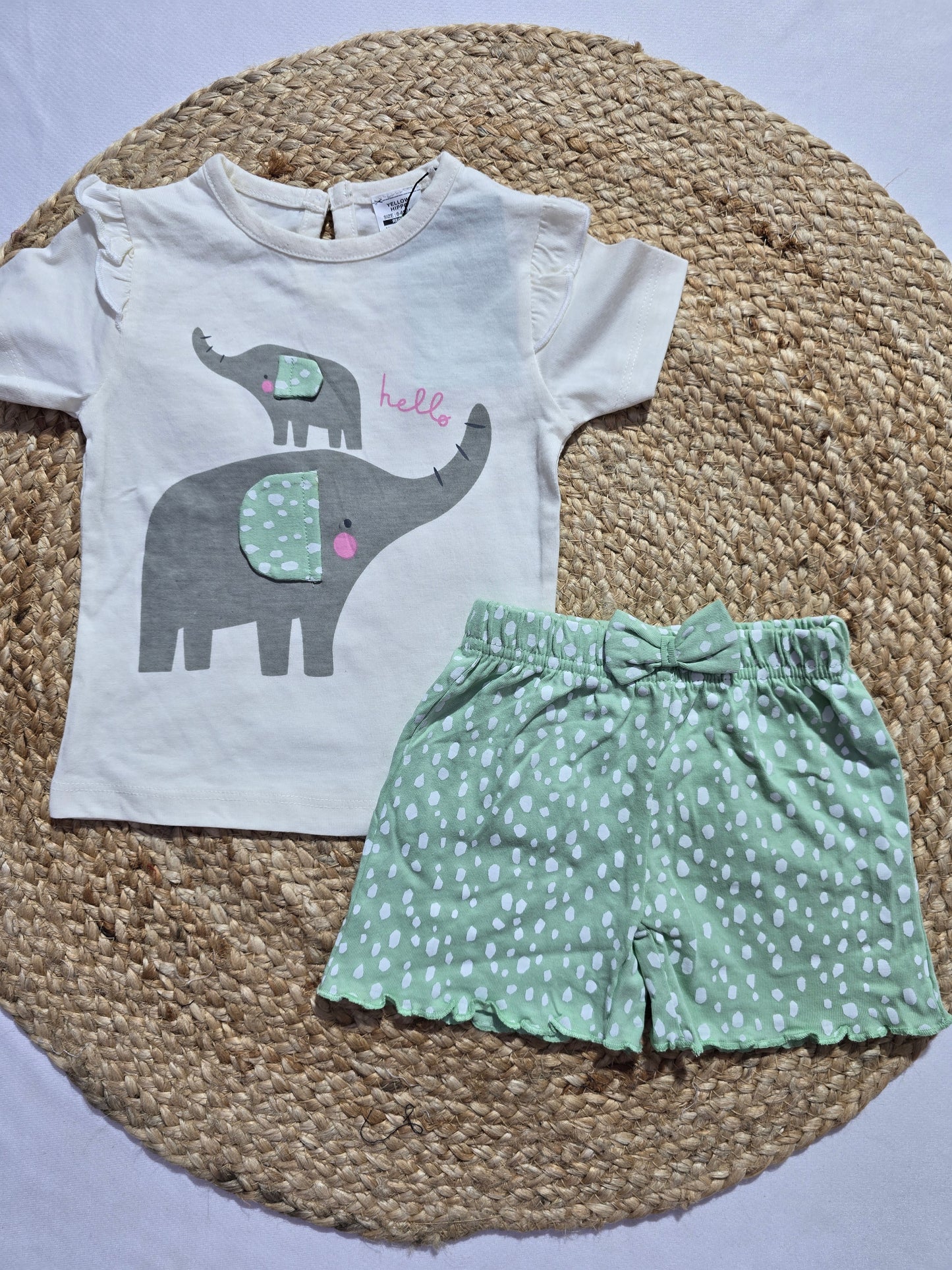 Baby's shorts set - green elephant