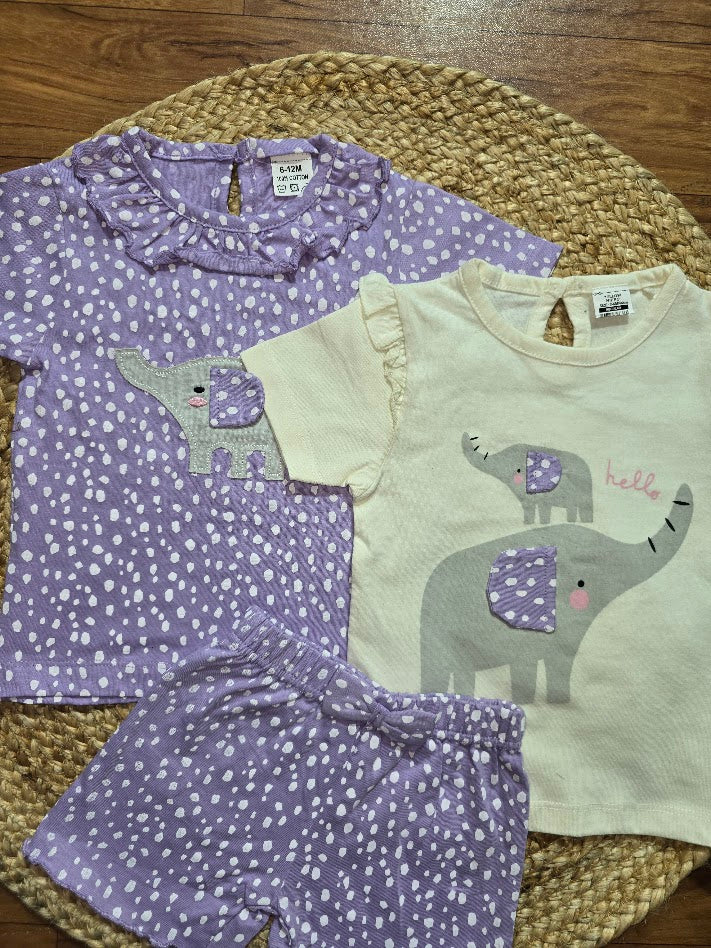 Baby's shorts set - purple elephant (3pcs set)