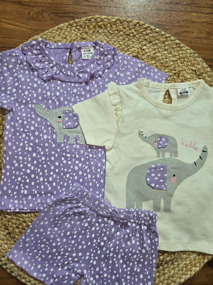 Baby's shorts set - purple elephant (3pcs set)