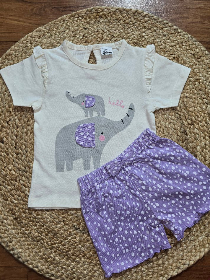 Baby's shorts set - purple elephant (3pcs set)
