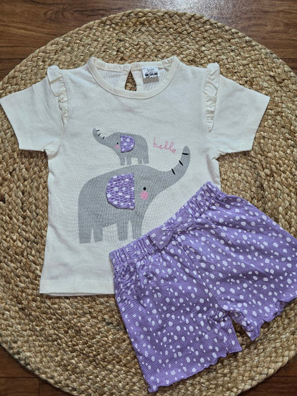 Baby's shorts set - purple elephant (3pcs set)