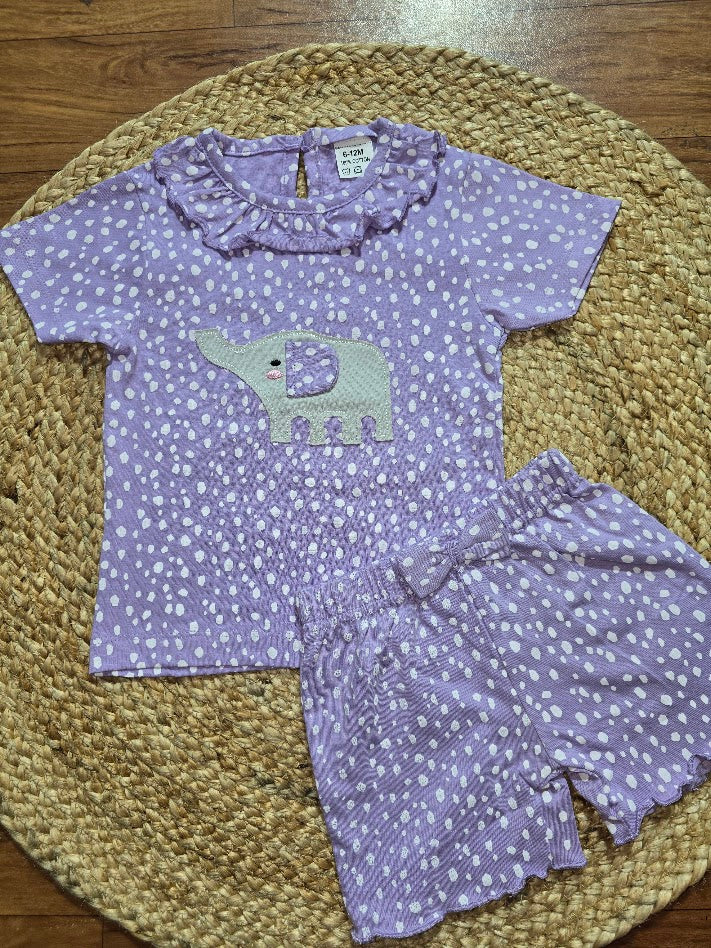 Baby's shorts set - purple elephant (3pcs set)