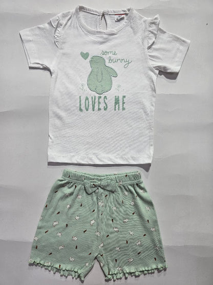 Baby's shorts set - green bunny