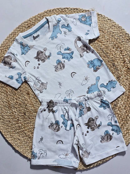 Baby's shorts set - blue dinosaur