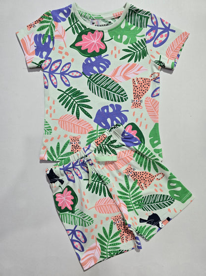 Soft cotton baby boys shorts set with leaf print
