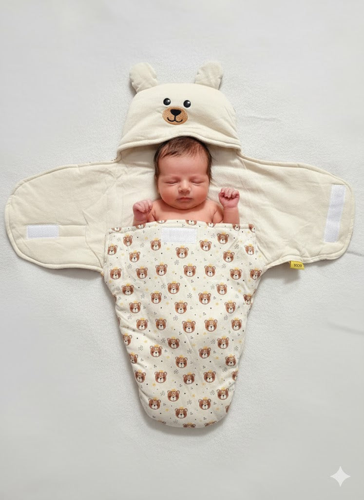 Baby's Hooded wrapper - teddybear