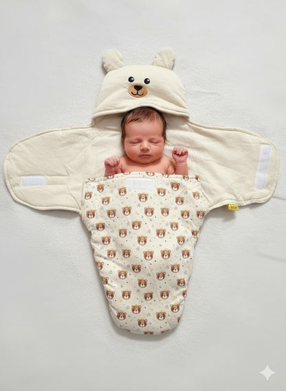 Baby's Hooded wrapper - teddybear