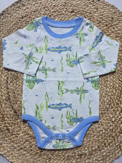 Baby's rompers - fish with grass