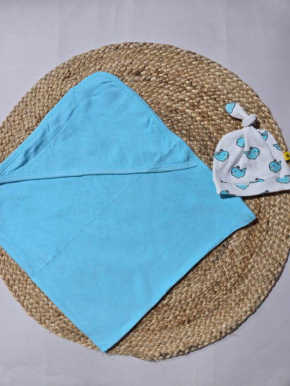 Baby's Hooded blanket with cap - Sky blue