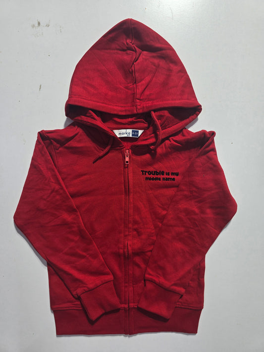 Boy's loop knit zipper hoodie - red truoble