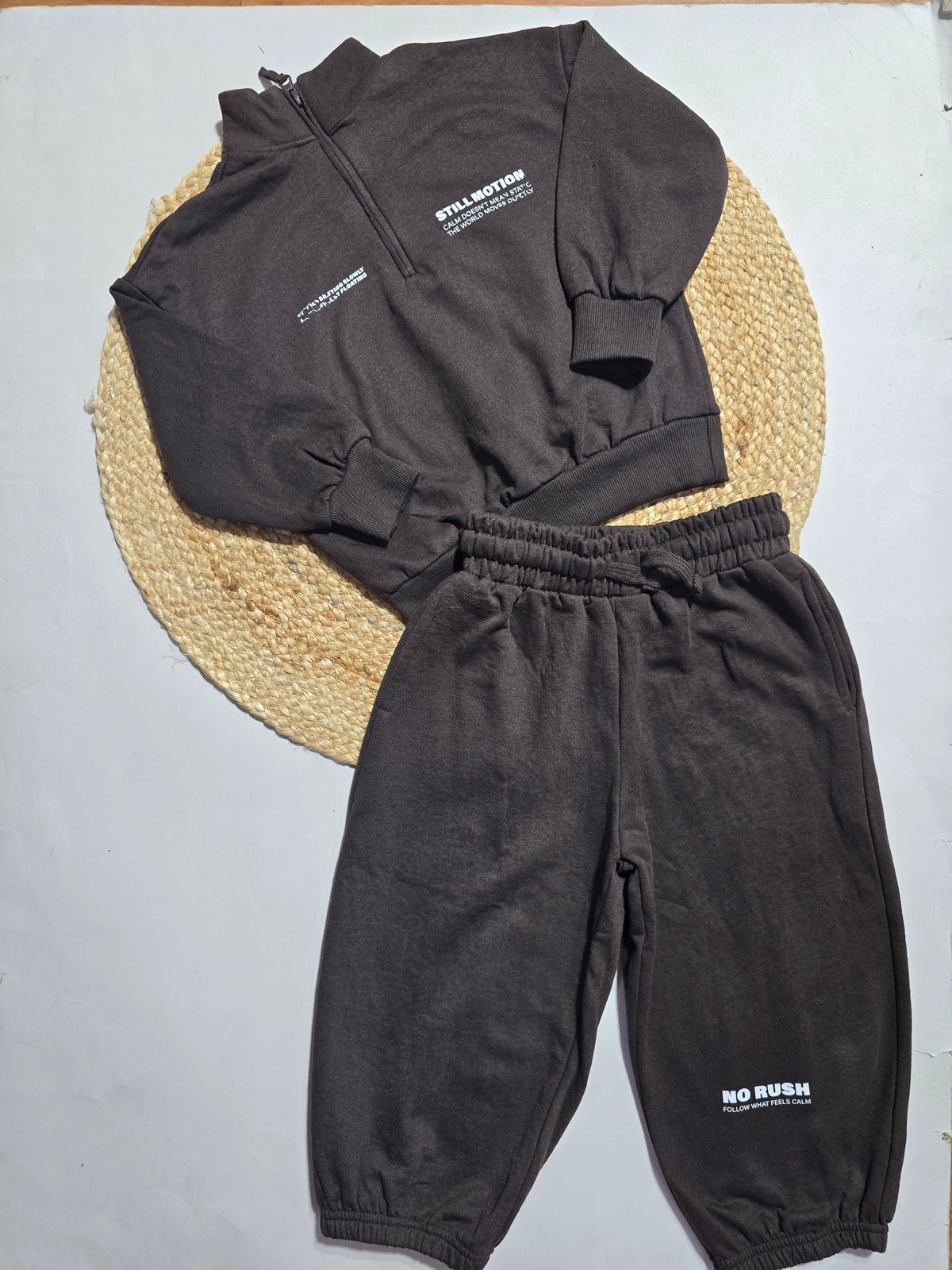 Boy's tracksuit pant set - charcol brown