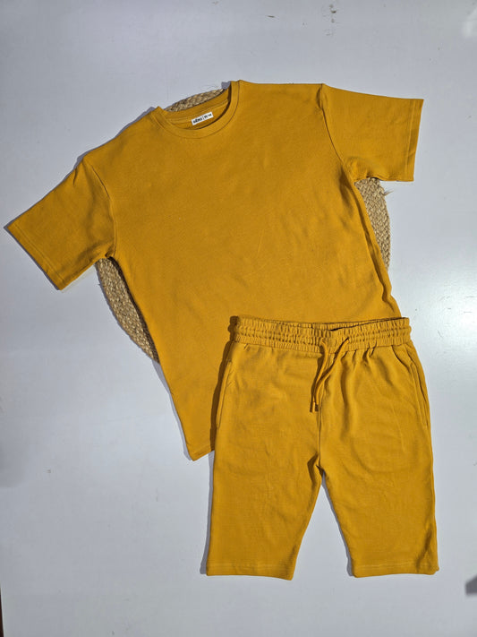 Boy's short set - waffle yellow