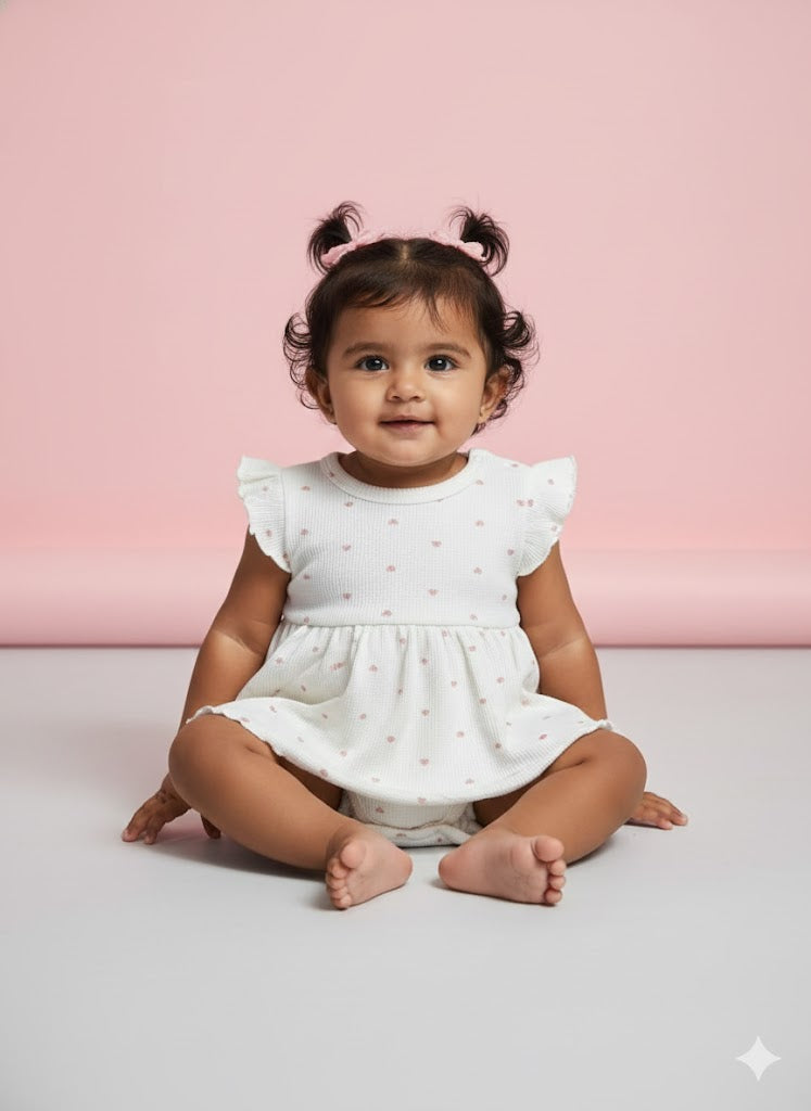 Baby's frock rompers - white heart