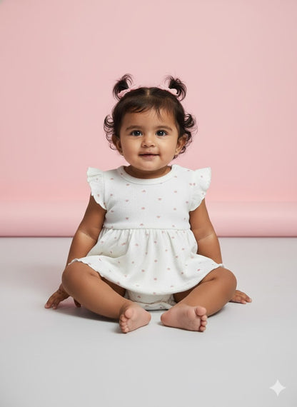 Baby's frock rompers - white heart