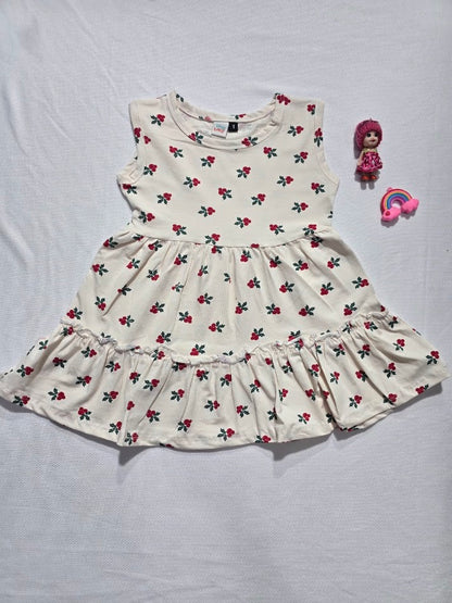 Baby's LS frock - white cherry