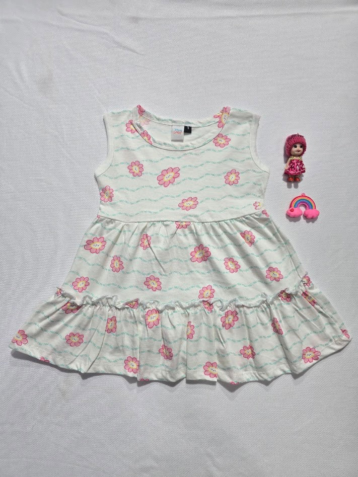 Baby's LS frock - white flower