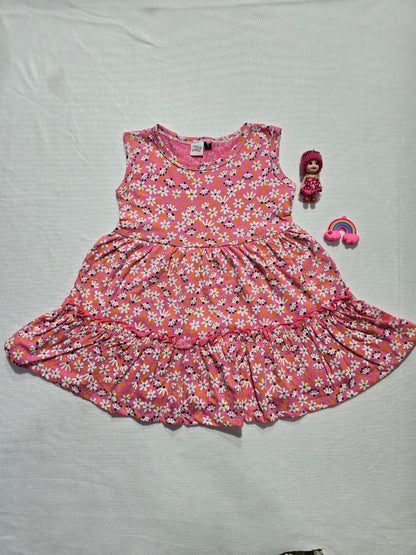 Baby's LS frock - pink blossom