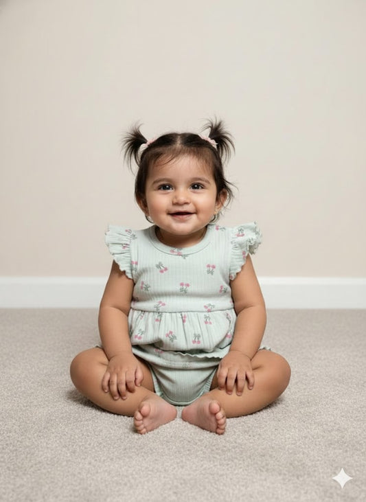 Baby's frock rompers - green plum