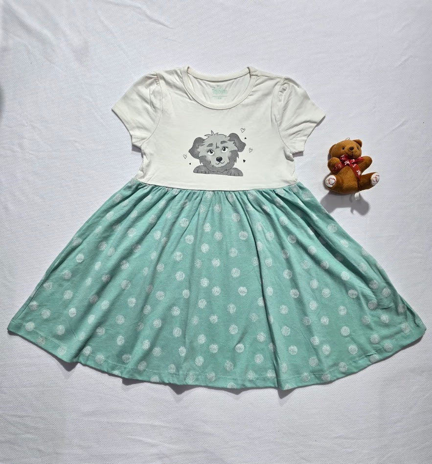 Girl's frock - green bear