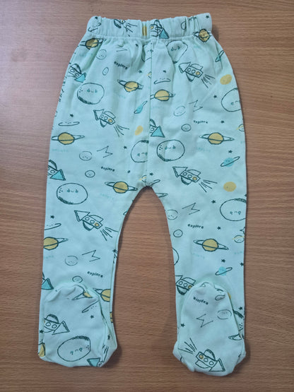 Baby's pants with attached shoe - space elements