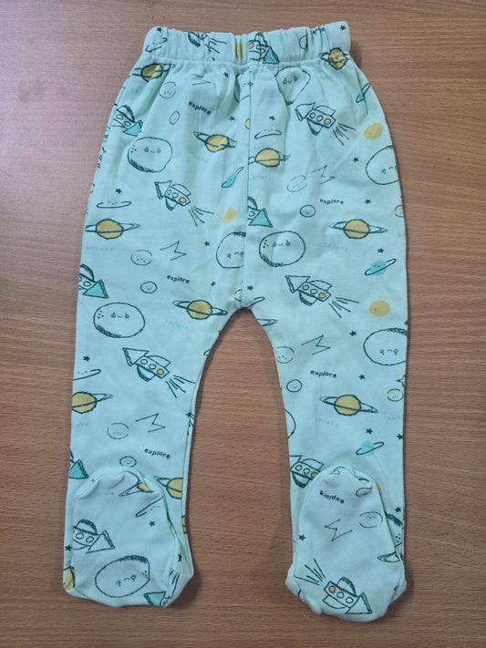 Baby's pants with attached shoe - space elements