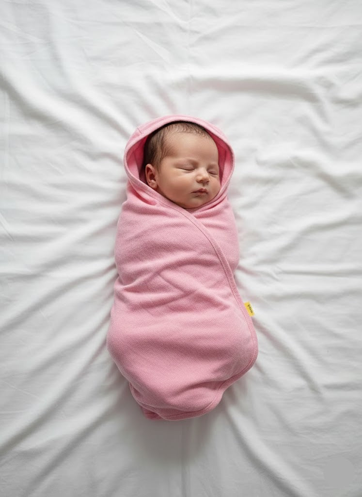 Baby's Hooded blanket with 2 caps - pink