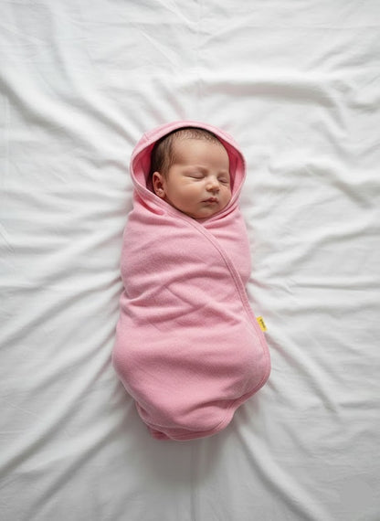 Baby's Hooded blanket with 2 caps - pink