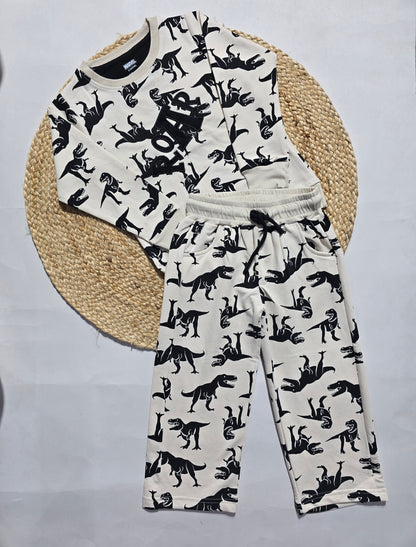 Unisex pant co-ord set - b/w dino