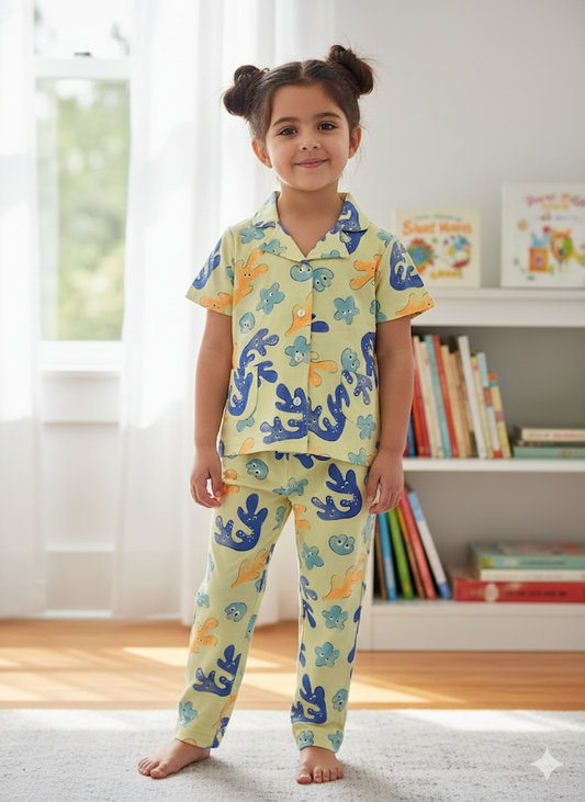 Girl's premium front open collar night suit