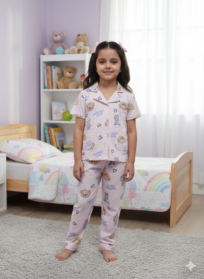 Girl's premium front open collar night suit