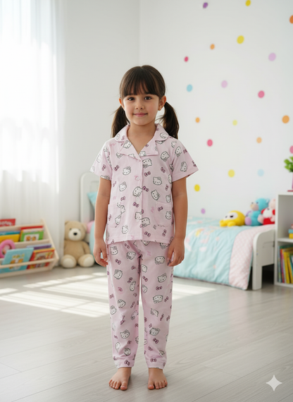 Girl's premium front open collar night suit