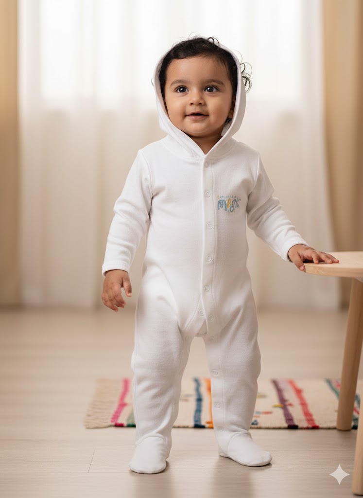 Baby's jumpsuit with hoodie