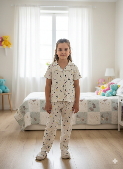 Girl's premium front open collar night suit