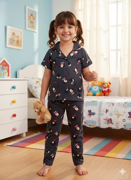 Girl's premium front open collar night suit