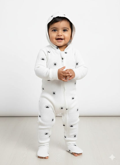 Baby's jumpsuit with hoodie
