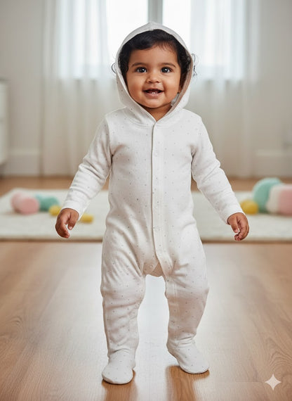 Baby's jumpsuit with hoodie