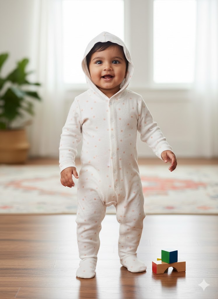 Baby's jumpsuit with hoodie