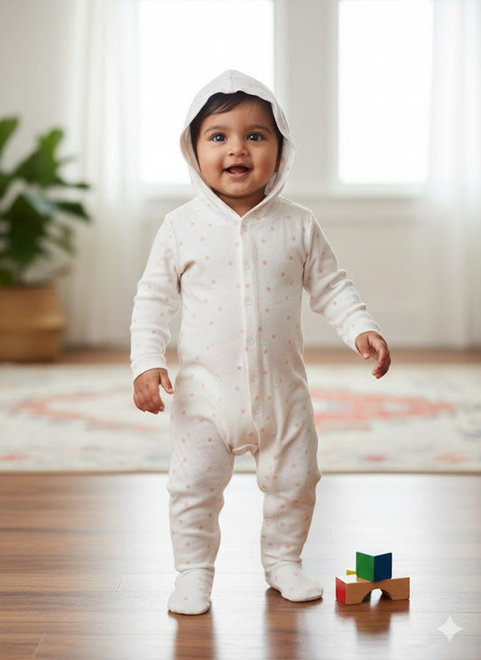 Baby's jumpsuit with hoodie