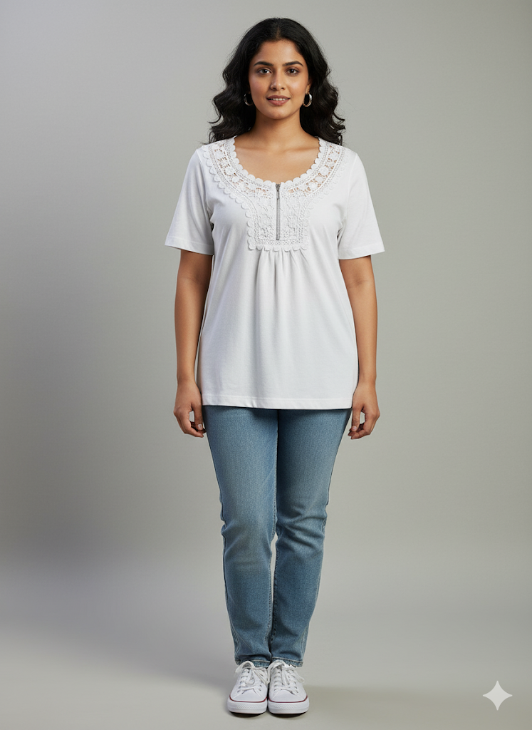 Women's top with lace and zipper