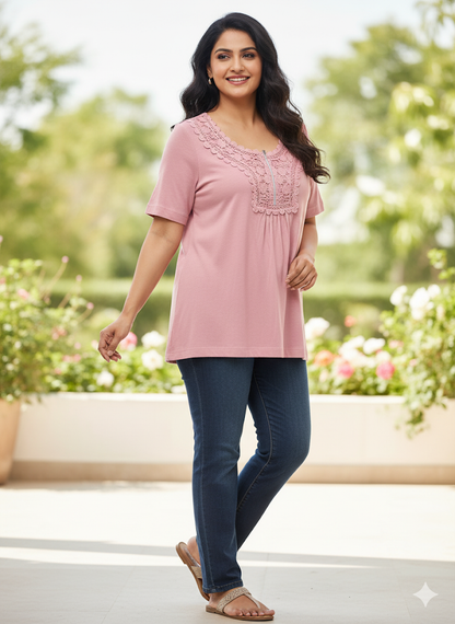 Women's top with lace and zipper