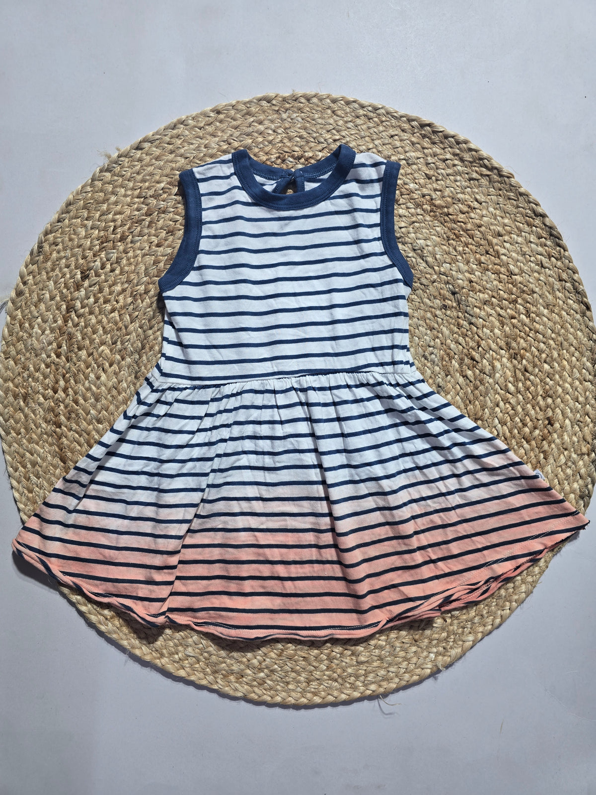 Girl's LS frock - blue line