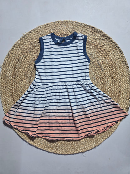 Girl's LS frock - blue line