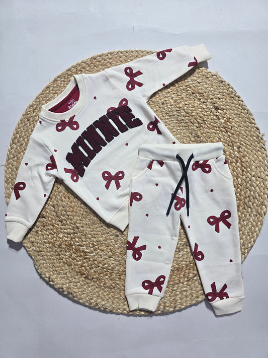 Baby's co-ord Pant Set – maroon minnie bow