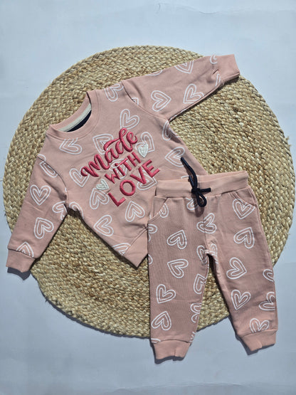 Baby's co-ord Pant Set – peach white herats