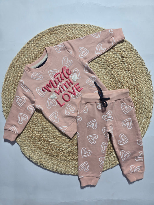 Baby's co-ord Pant Set – peach white herats
