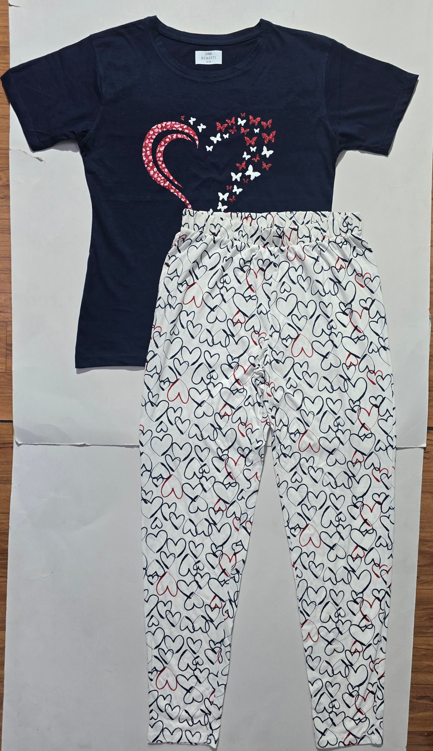 Women's pant set - blue hearts